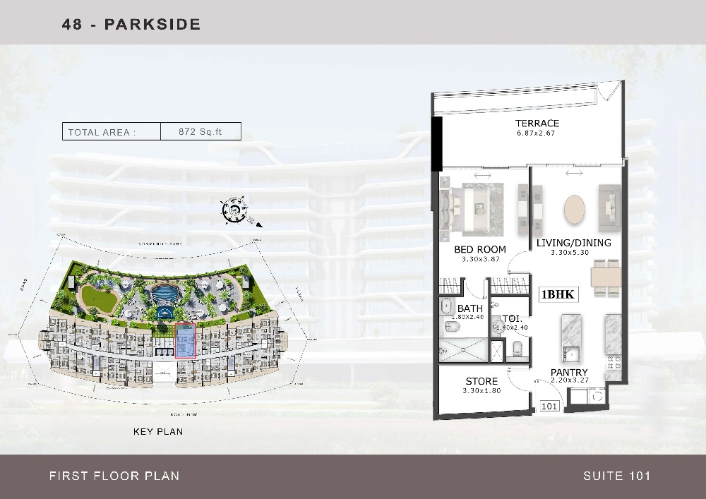 Tabeer 48 ParkSide 1 Bed Layout