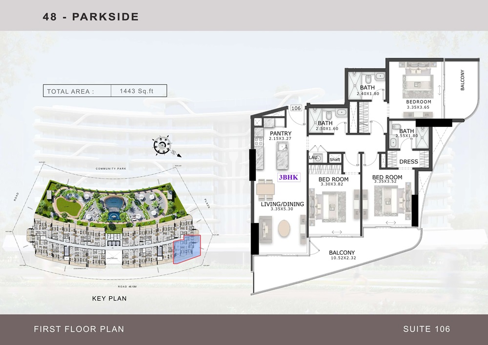 Tabeer 48 ParkSide 3 Beds Layout