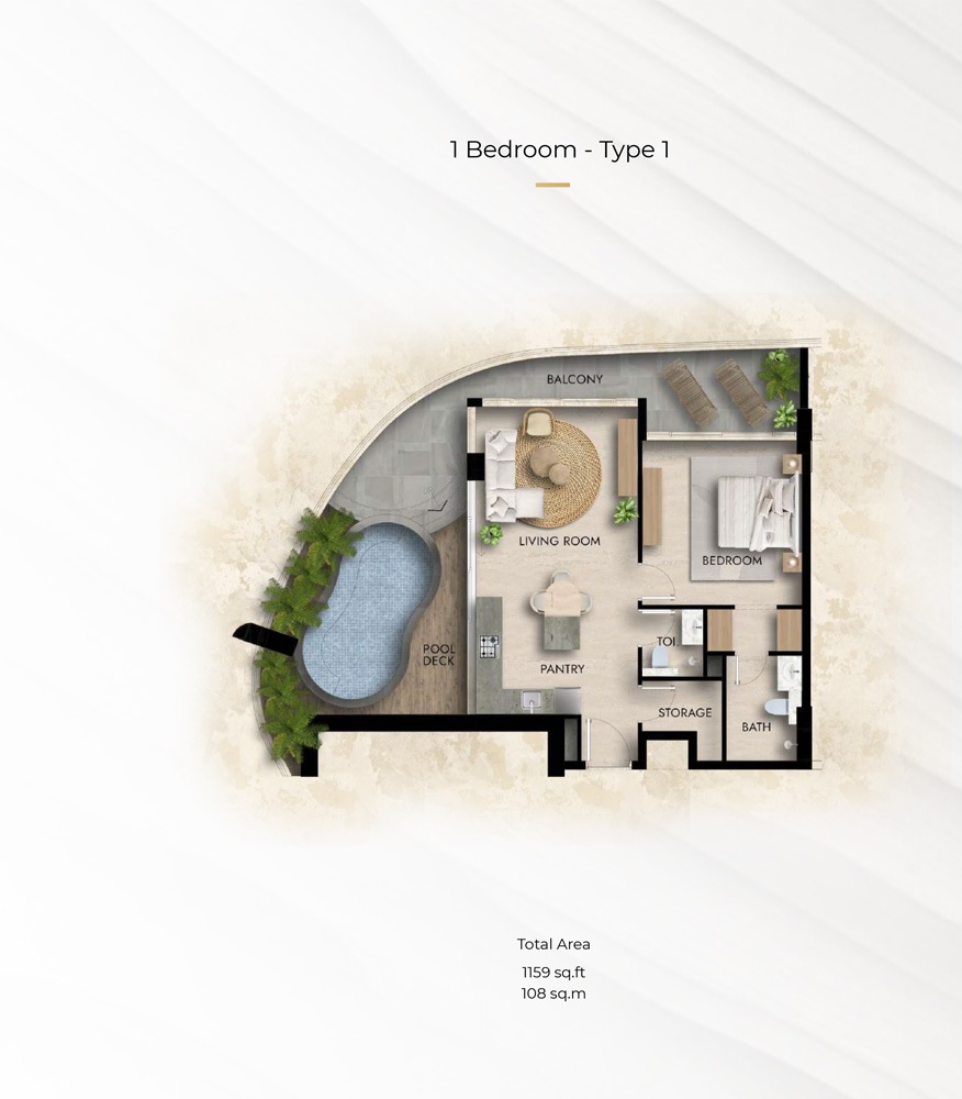 Tabeer Parkside Boulevard 1 Bed Layout