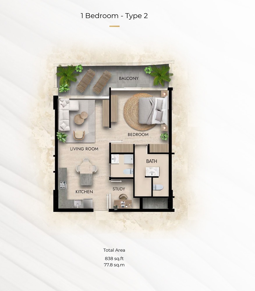 Tabeer Parkside Boulevard 1 Bed Layout