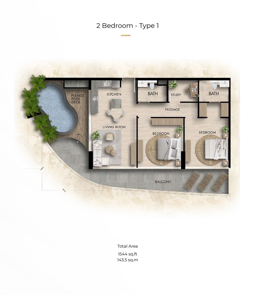 Tabeer Parkside Boulevard 2 Beds Layout