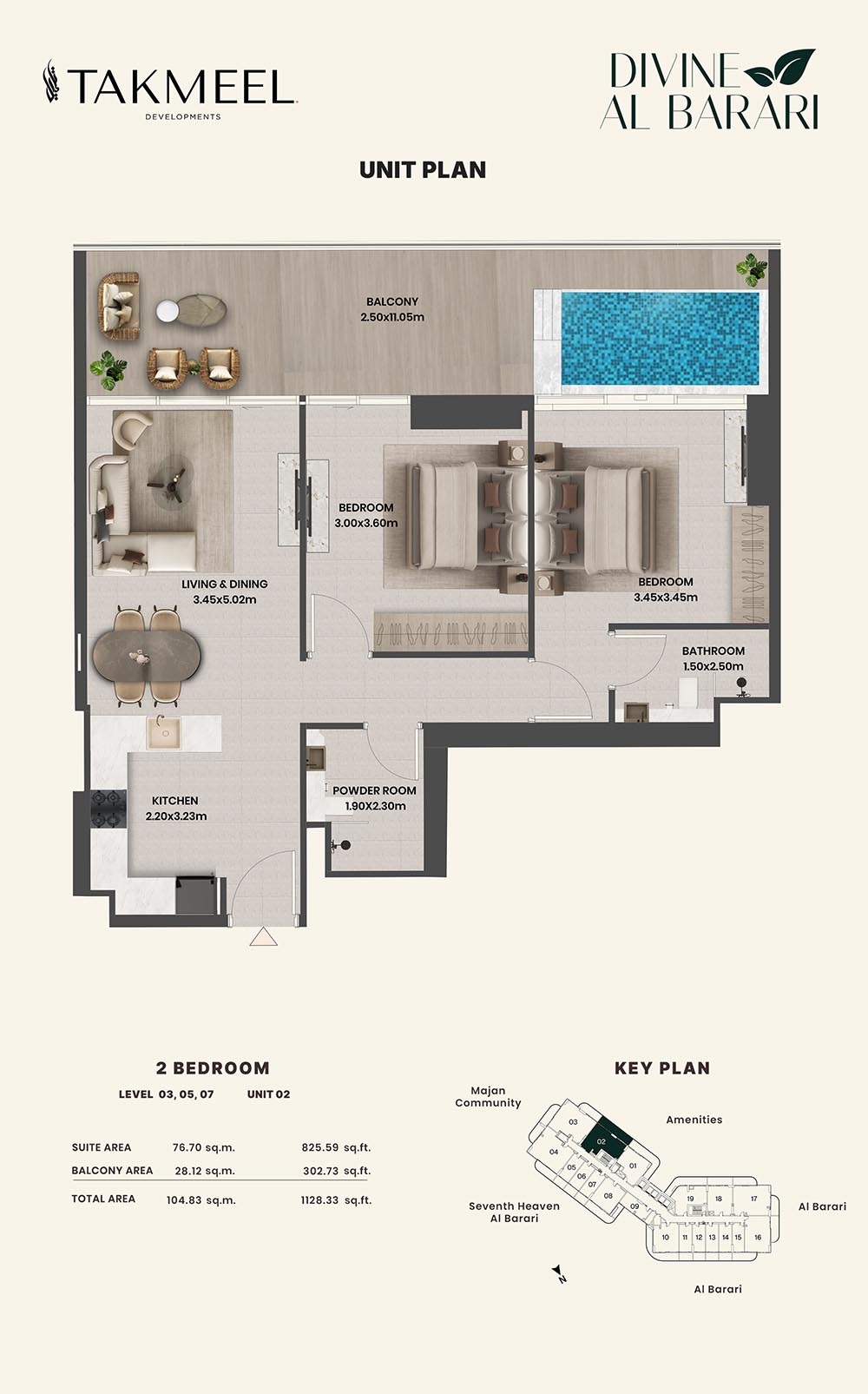 Takmeel Divine Al Barari 2 Beds Layout