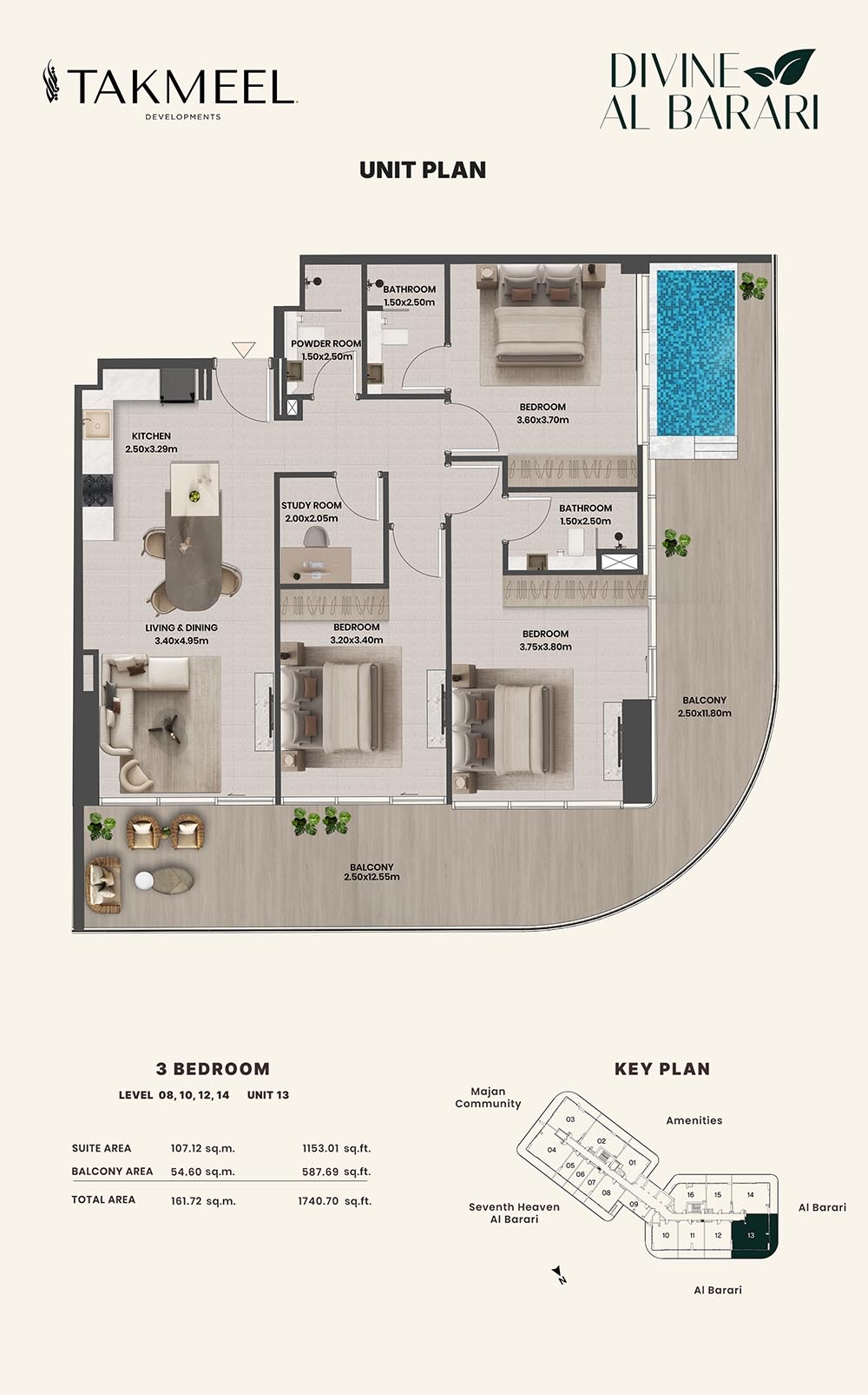 Takmeel Divine Al Barari 3 Beds Layout
