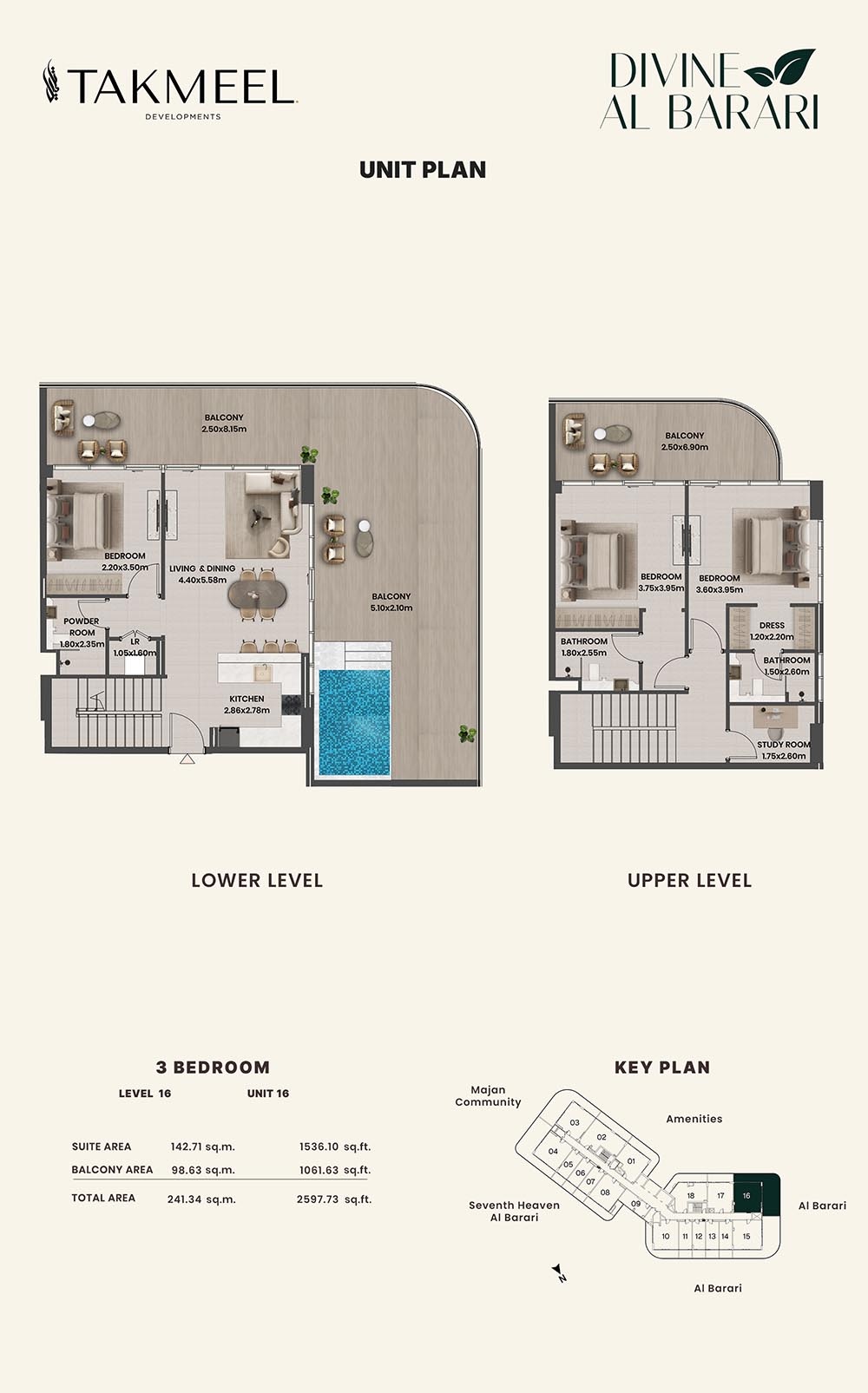 Takmeel Divine Al Barari 3 Beds Layout