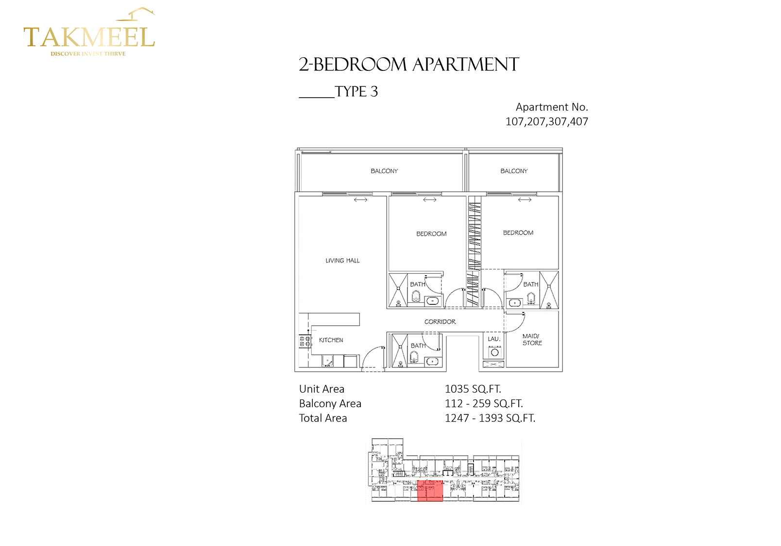 Takmeel Divine Residencia 2 Beds Layout