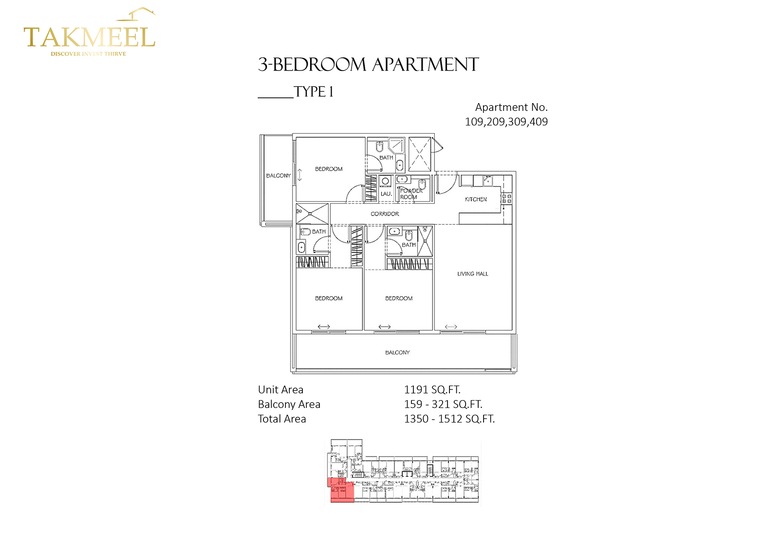 Takmeel Divine Residencia 3 Beds Layout