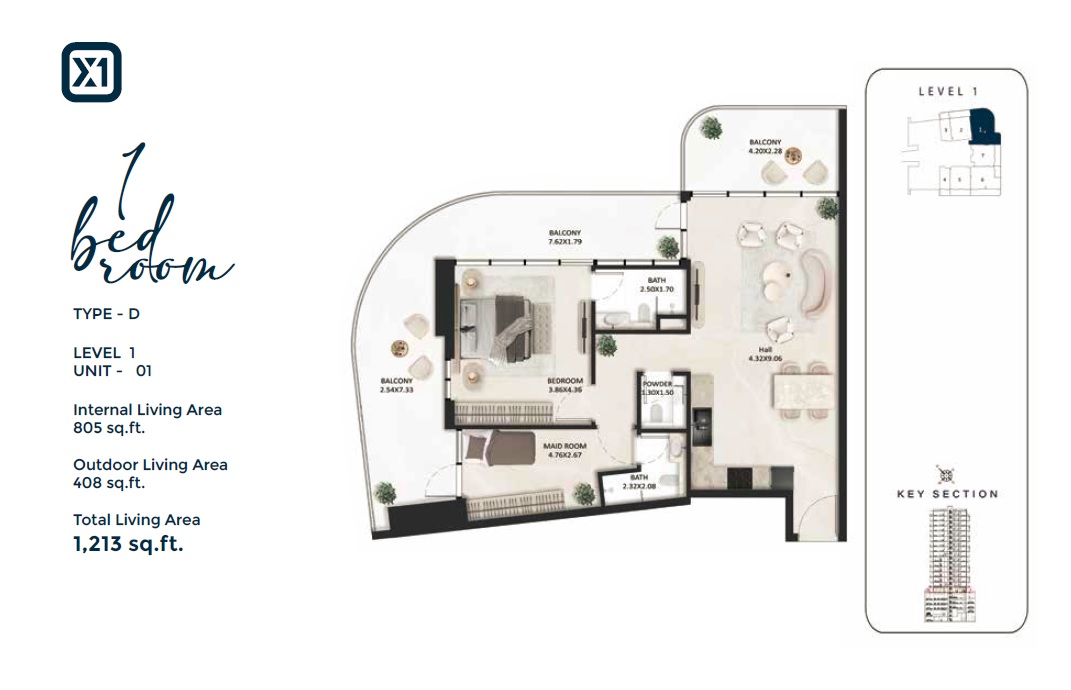 1 Bed 1213 Sq. Ft. Apartment in Tasmeer SquareX One