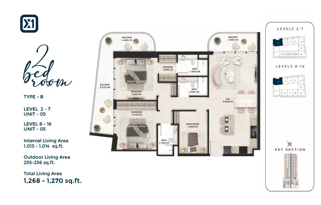 2 Beds 1268 Sq. Ft. Apartment in Tasmeer SquareX One