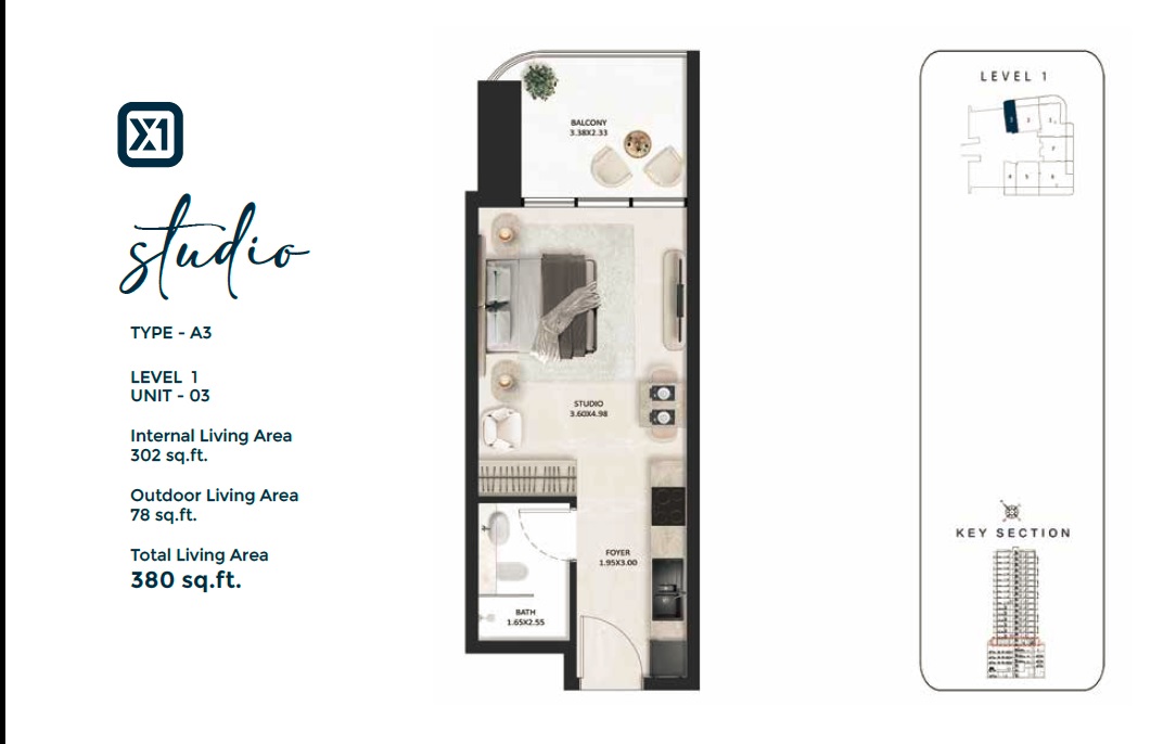 380 Sq. Ft. Studio in Tasmeer SquareX One