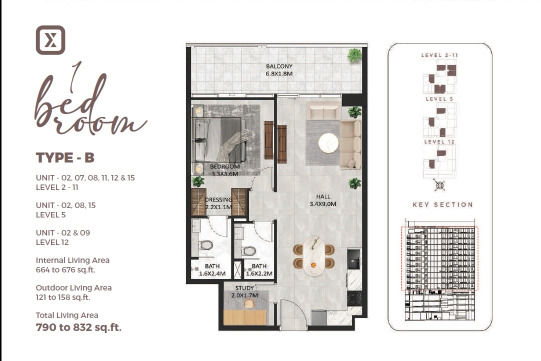 Tasmeer SquareX Residence 1 Bed Layout