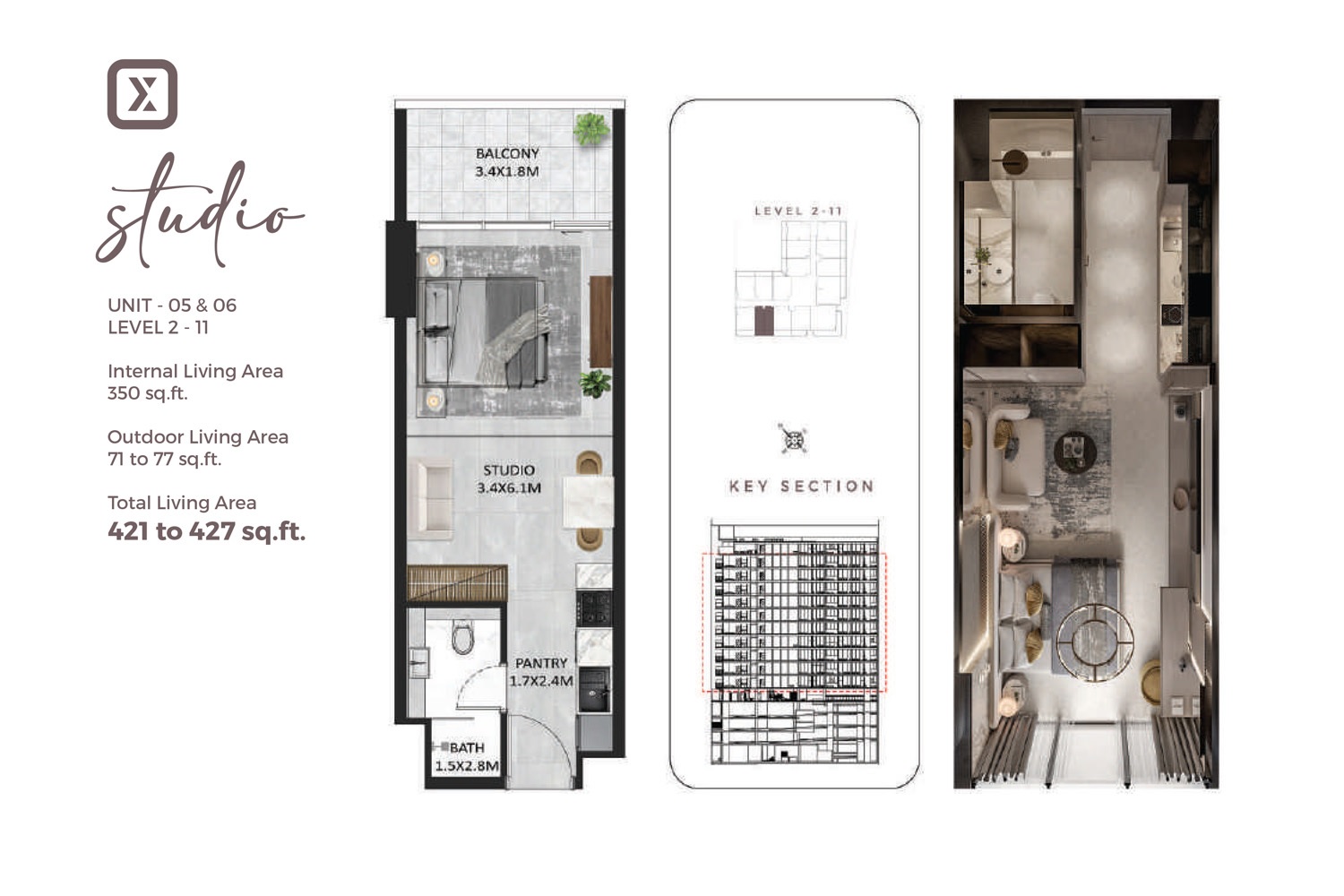 Tasmeer SquareX Residence Studio Layout
