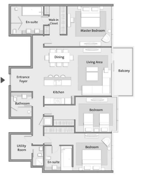 The 8 By IFA Hotels And Resorts 3 Beds Layout
