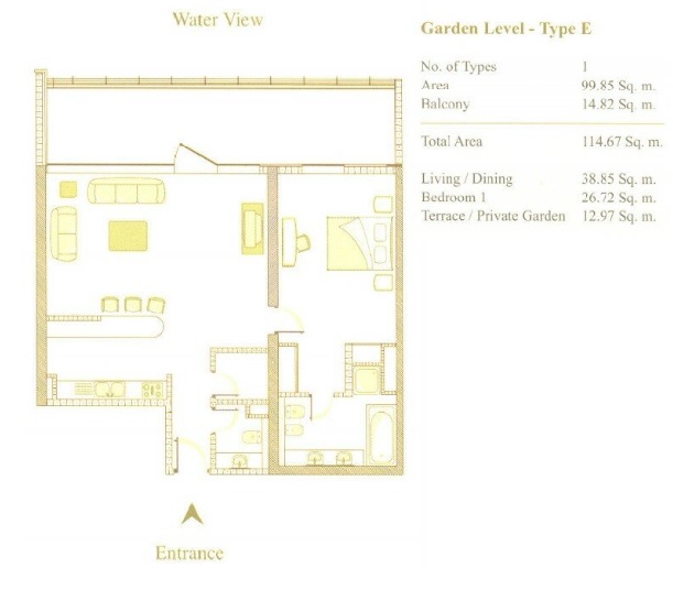 Tiara Amber Residences 1 Bed Layout