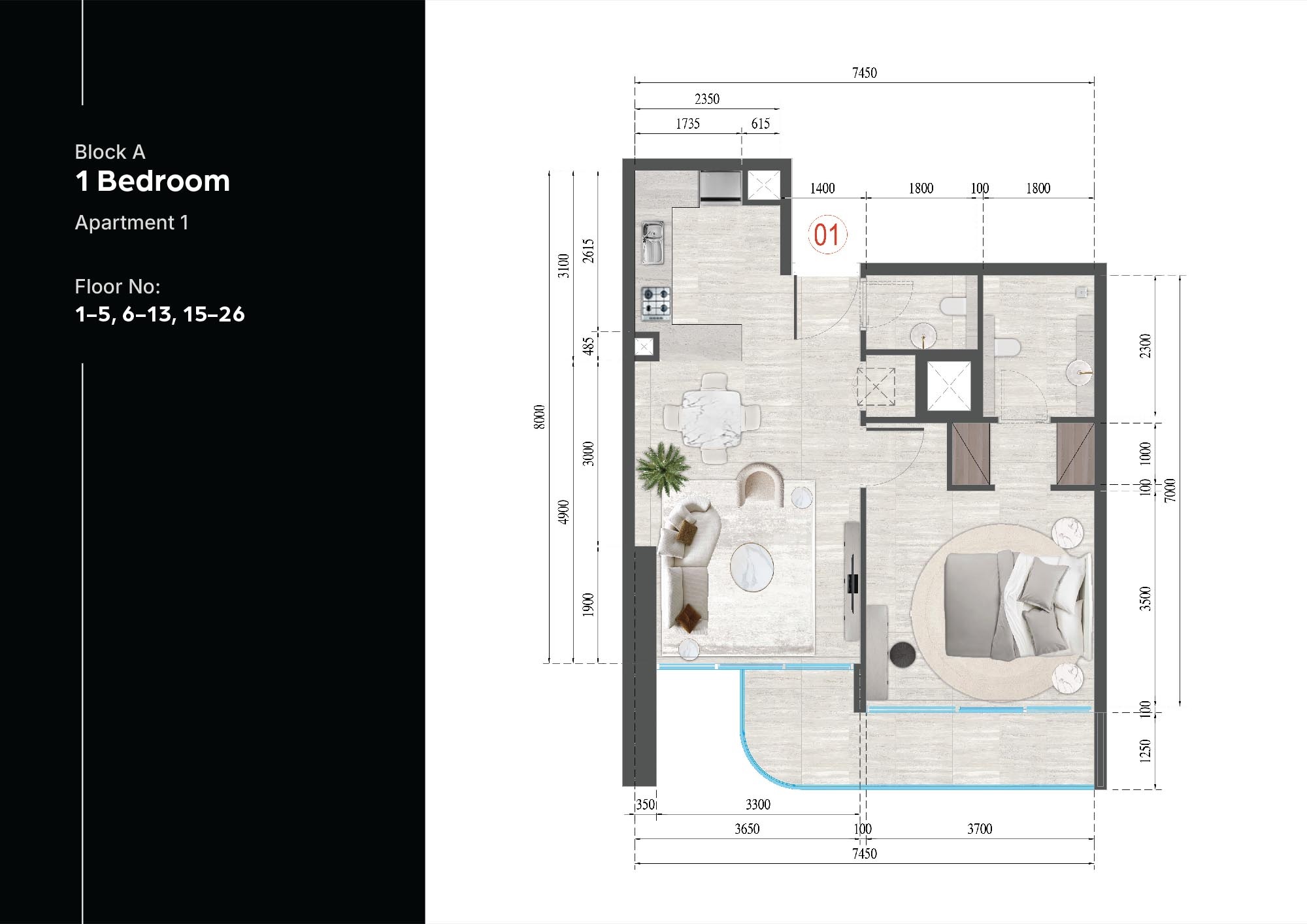 Tiger Guzel Towers 1 Bed Layout