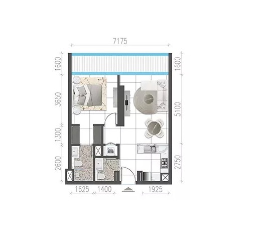 1 Bed 734 Sq. Ft. Apartment in Tiger Jade Tower