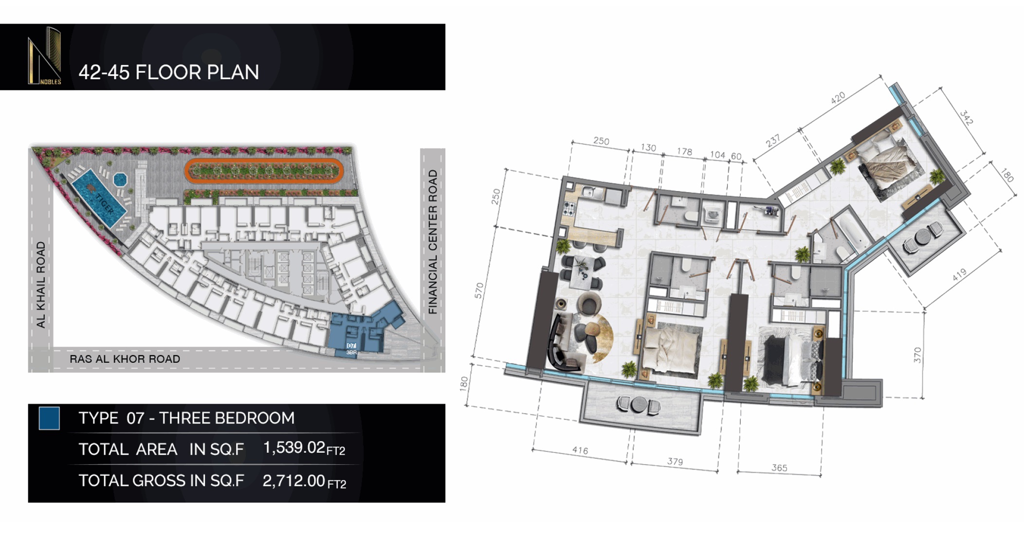 Tiger Nobles Tower 3 Beds Layout