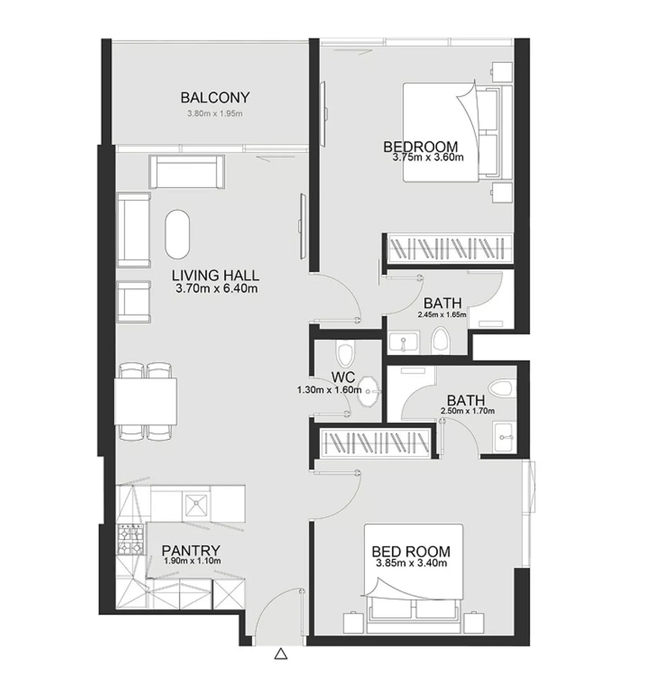 TownX Ashley Hills 2 Beds Layout