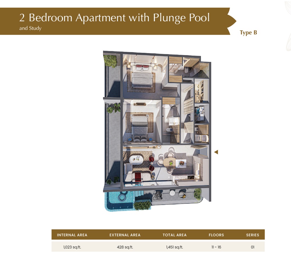 2 Beds 1451 Sq. Ft. Apartment in Tranquil Blossom 76