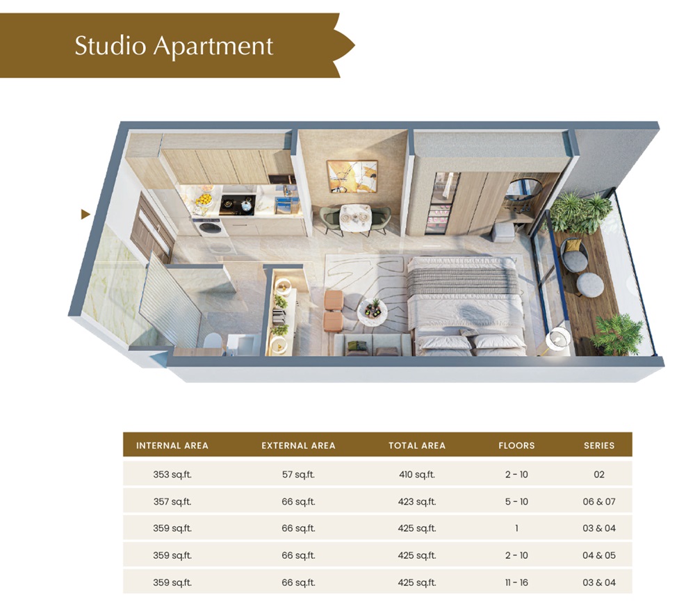 425 Sq. Ft. Studio in Tranquil Blossom 76