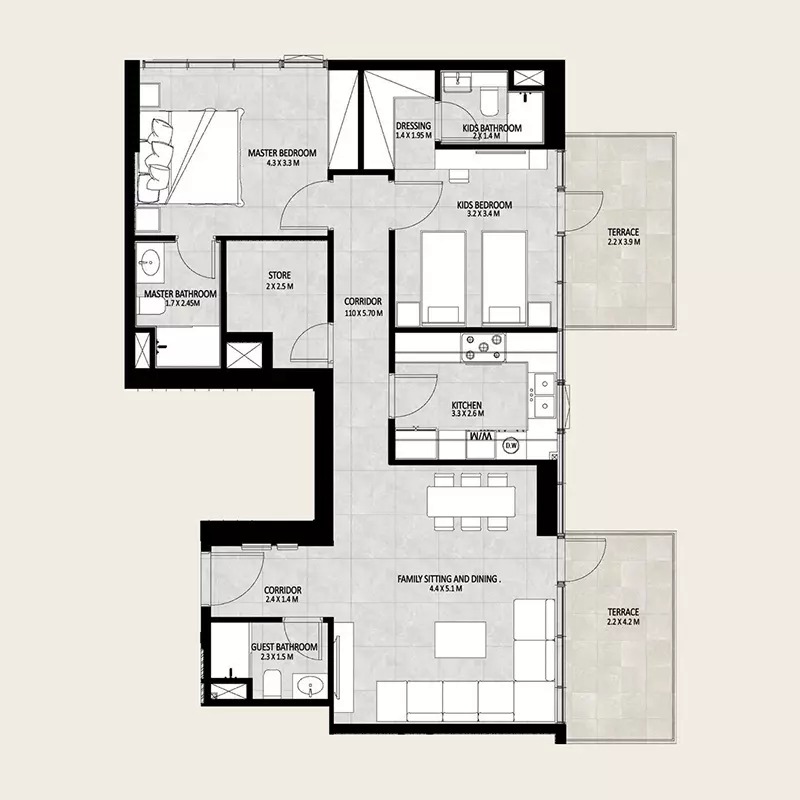 2 Beds 1161 Sq. Ft. Apartment in True Future Residence