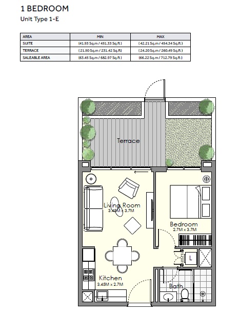 UNA Apartments 1 Bed Layout