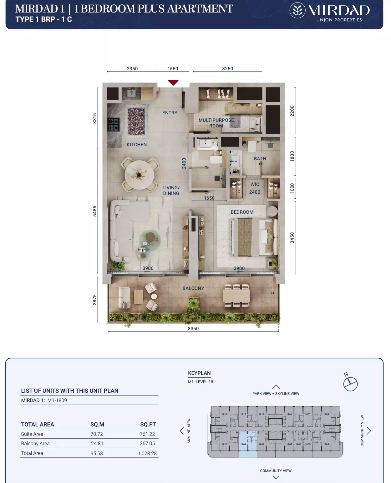 1 Bed 1028 Sq. Ft. Apartment in Union Mirdad