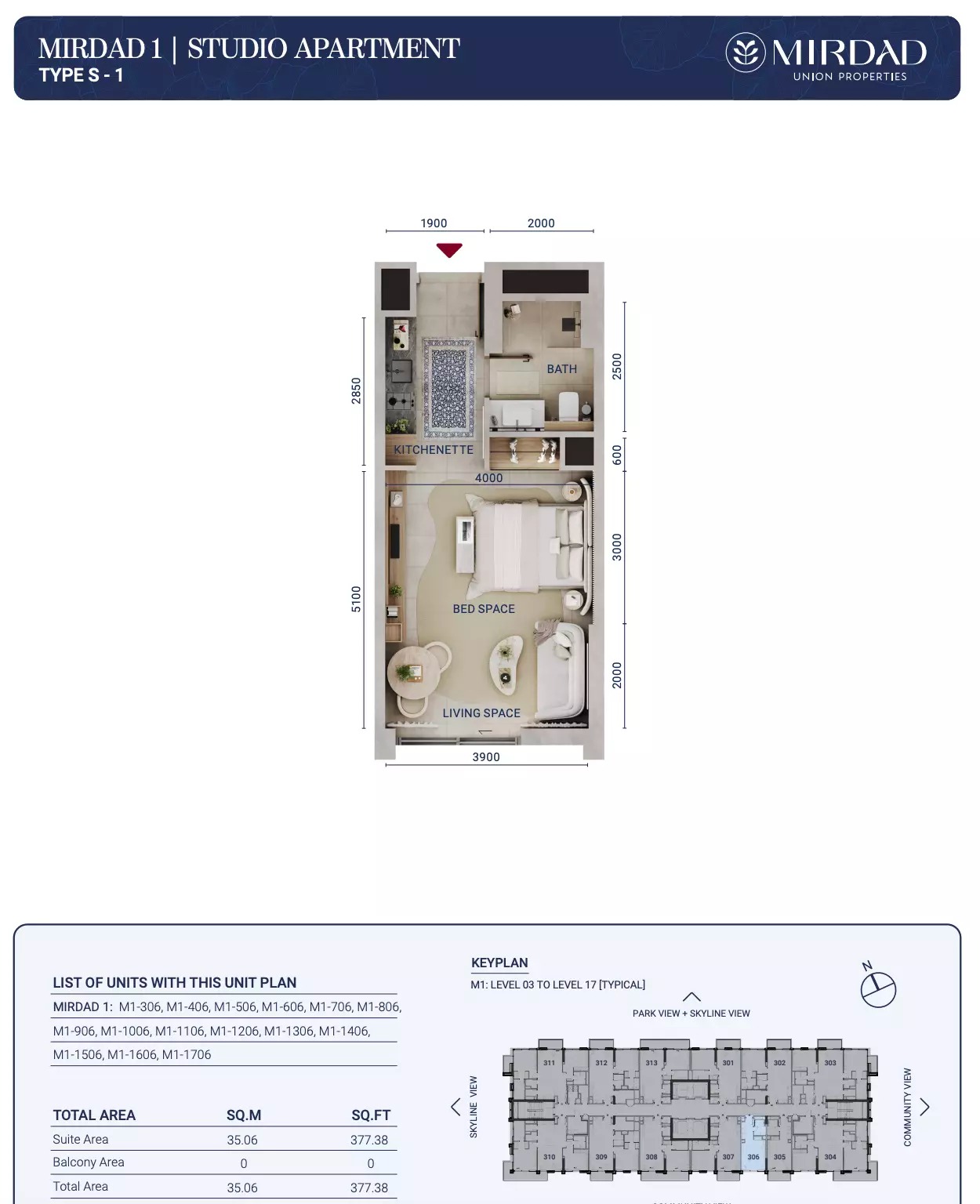 377 Sq. Ft. Studio in Union Mirdad