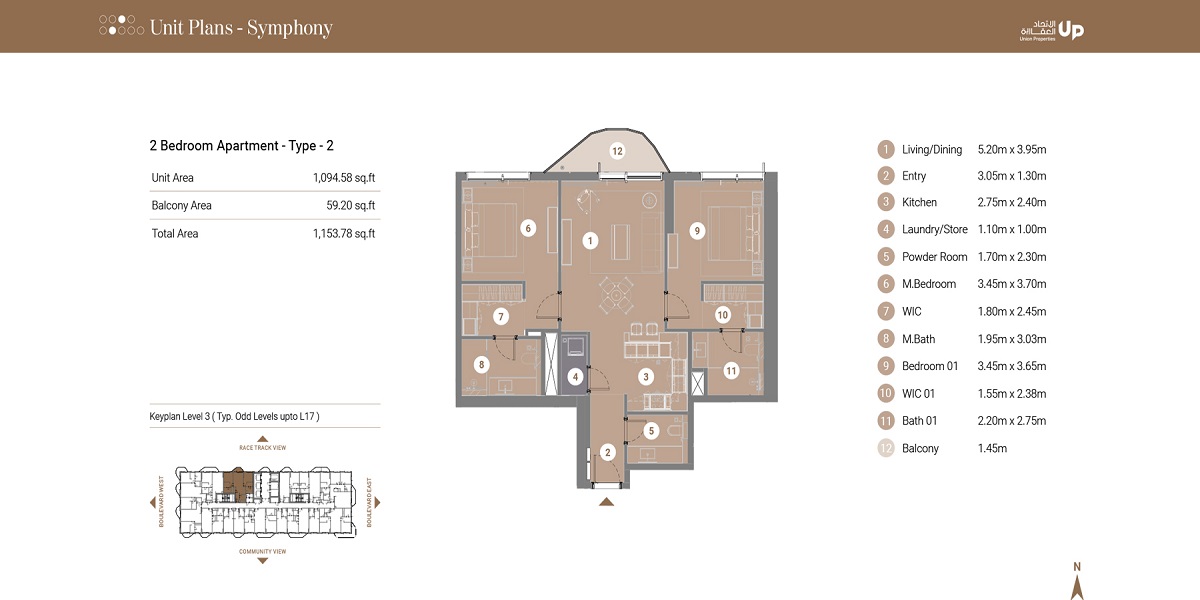 2 Beds 1154 Sq. Ft. Apartment in Union Takaya Symphony