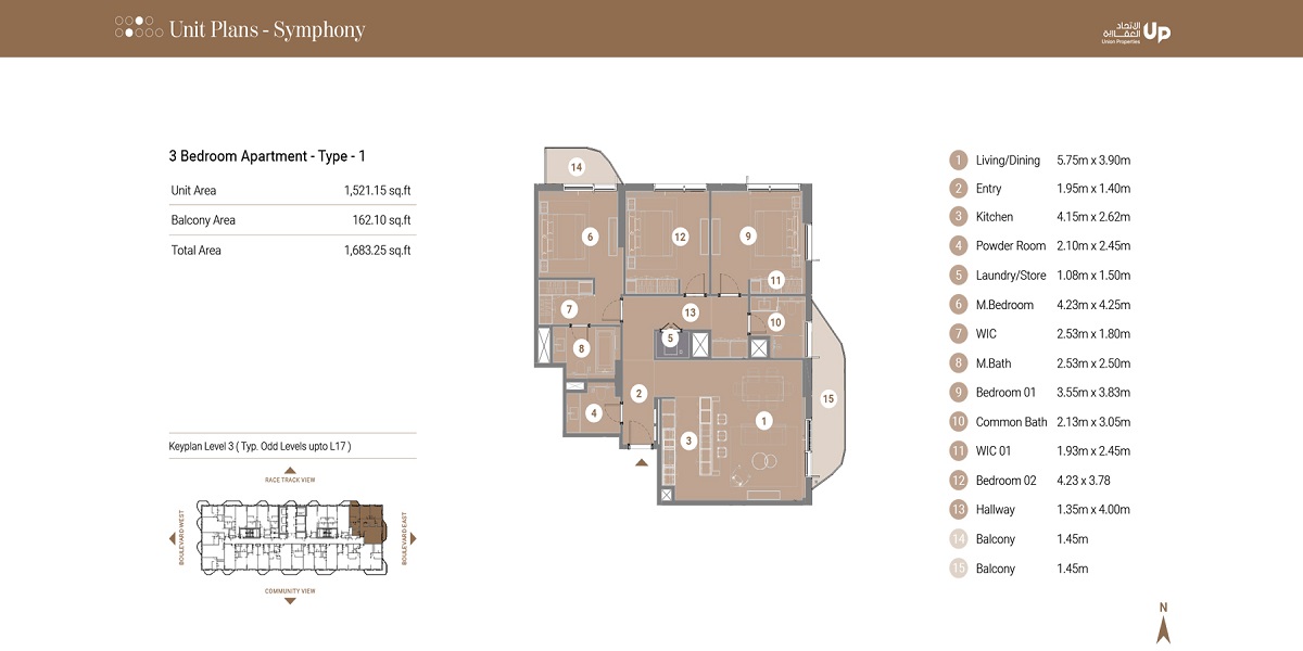 3 Beds 1683 Sq. Ft. Apartment in Union Takaya Symphony
