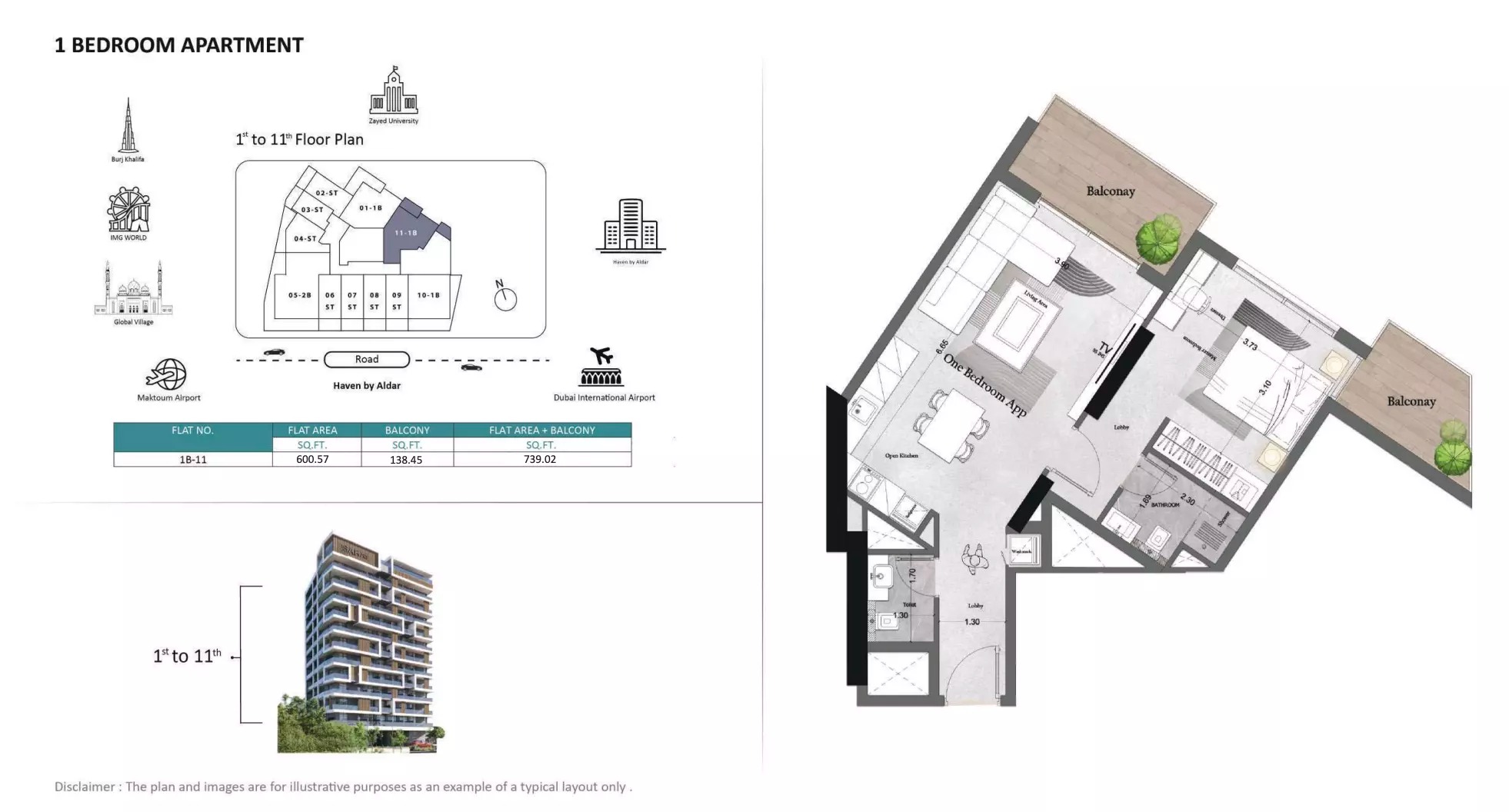 Unique Saray Prime Residence 1 Bed Layout