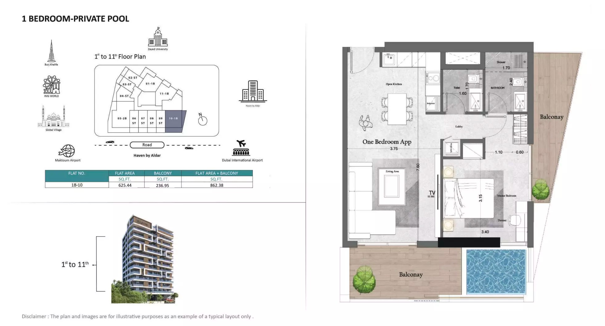 Unique Saray Prime Residence 1 Bed Layout