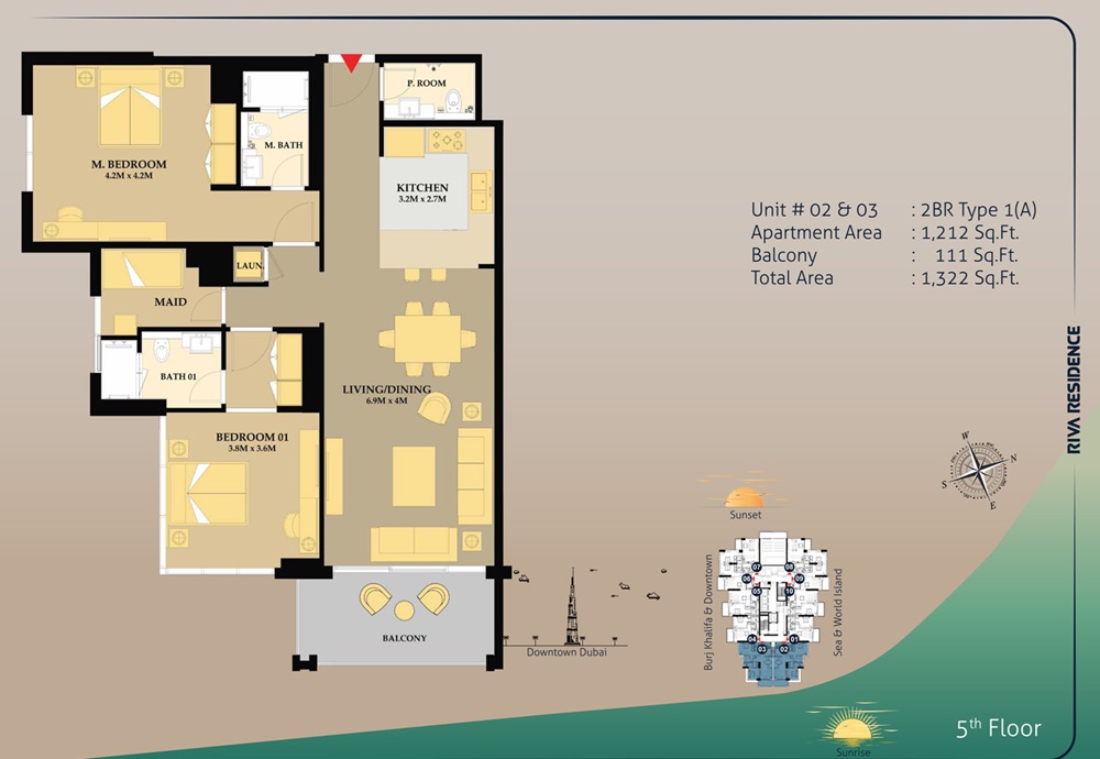 Vakson Riva Residence 2 Beds Layout