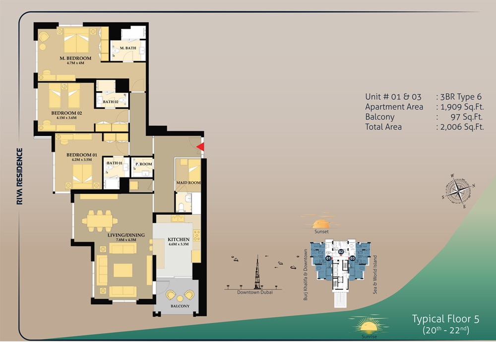 Vakson Riva Residence 3 Beds Layout