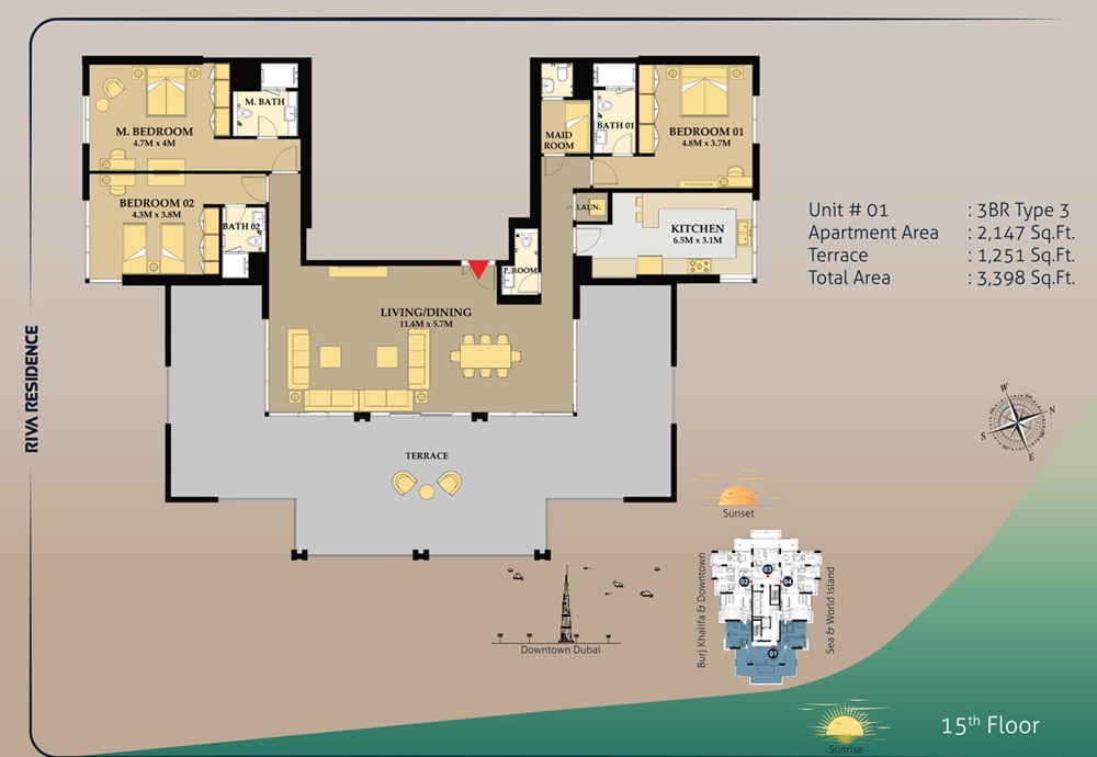 Vakson Riva Residence 3 Beds Layout