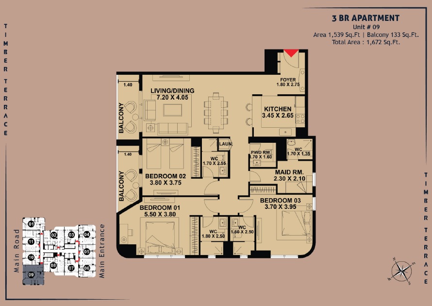 3 Beds 1672 Sq. Ft. Apartment in Vakson Timber Terrace
