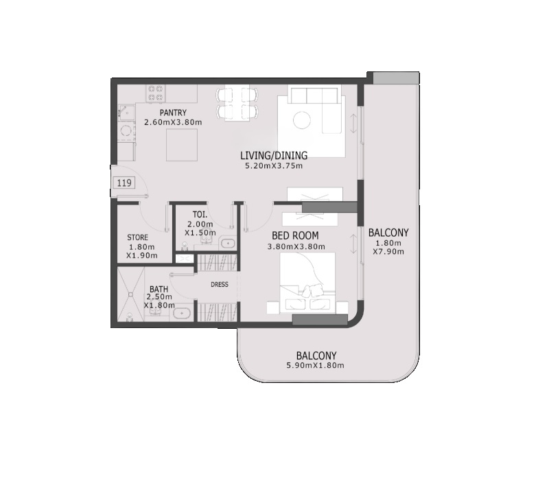 Valores Elevia Residences 3 1 Bed Layout