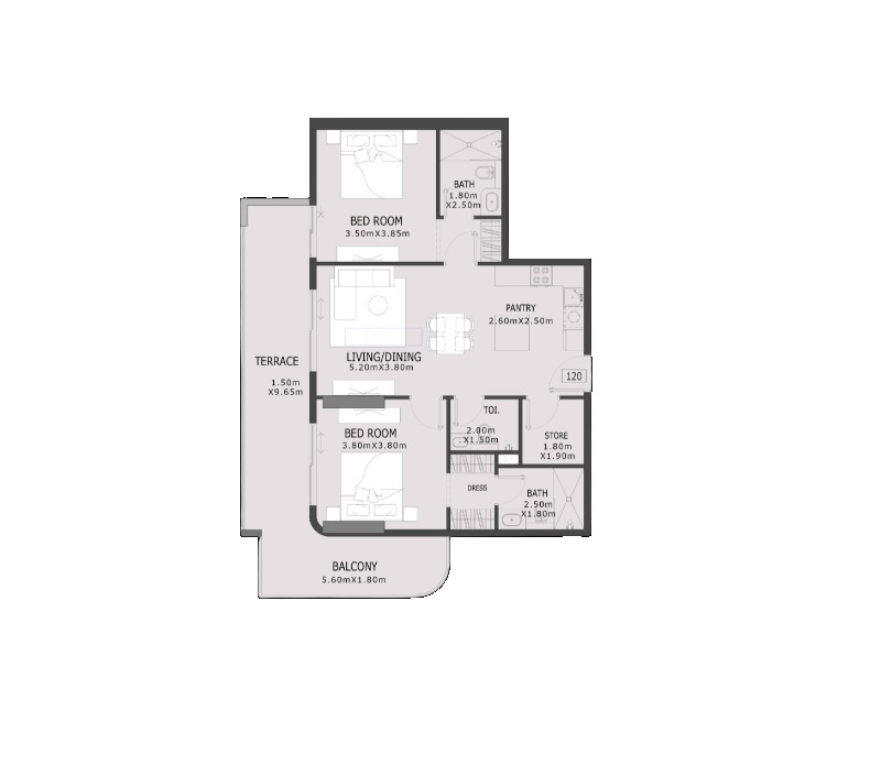 Valores Elevia Residences 3 2 Beds Layout
