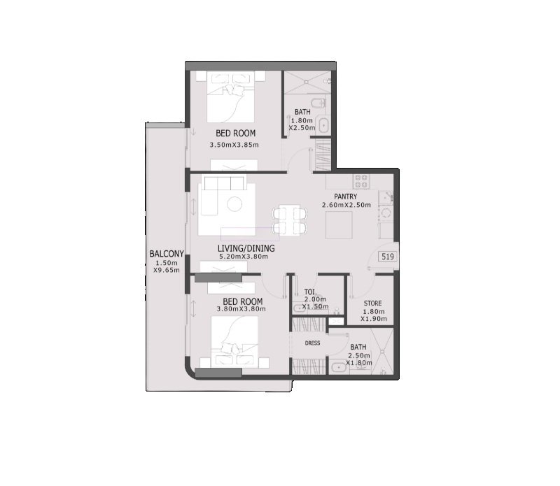 Valores Elevia Residences 3 2 Beds Layout
