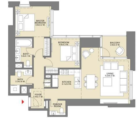 Emaar Vida Zaabeel 2 Beds Layout