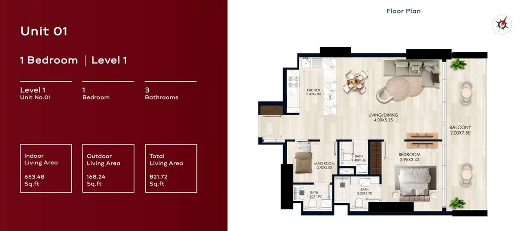 Vision Vista 1 Bed Layout