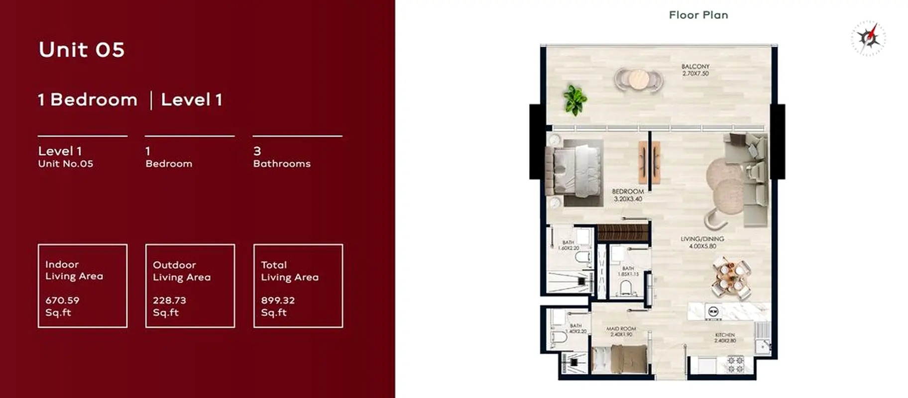 Vision Vista 1 Bed Layout