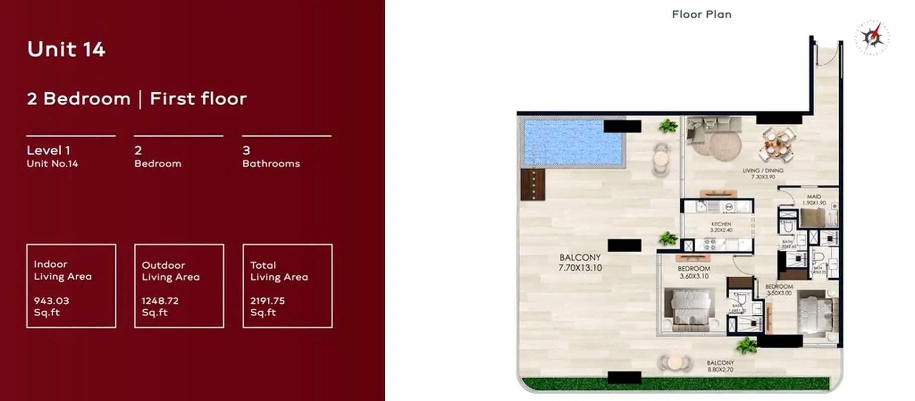 Vision Vista 2 Beds Layout