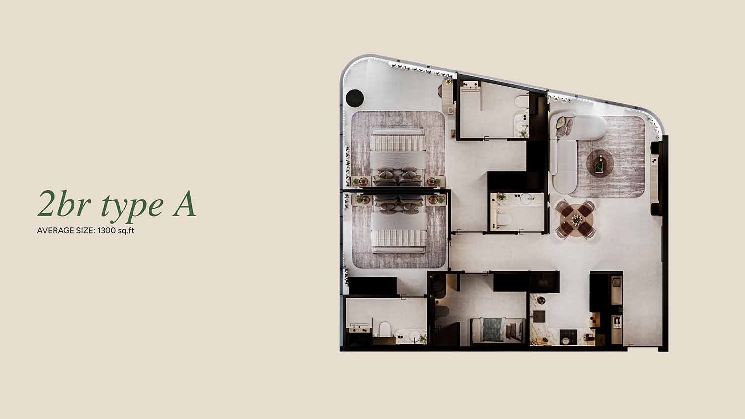 2 Beds 1300 Sq. Ft. Apartment in Wadan Cybele