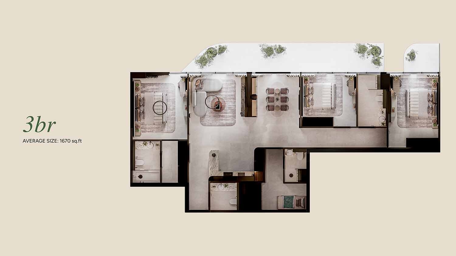 3 Beds 1670 Sq. Ft. Apartment in Wadan Cybele