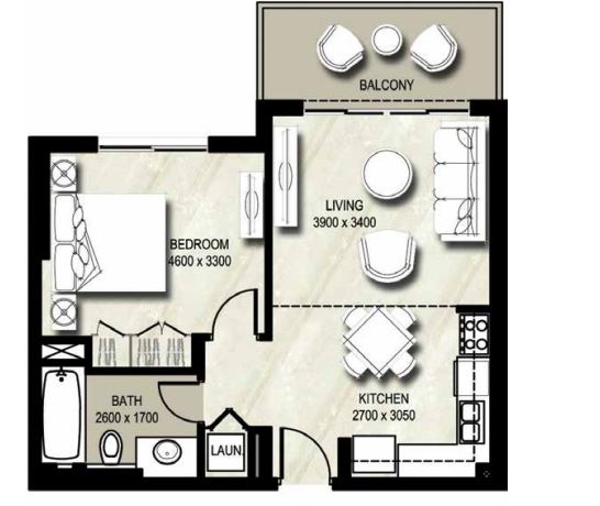 Warda 1 Bed Layout