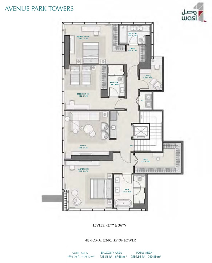4 Beds 2592 Sq. Ft. Apartment in Wasl Avenue Park Towers