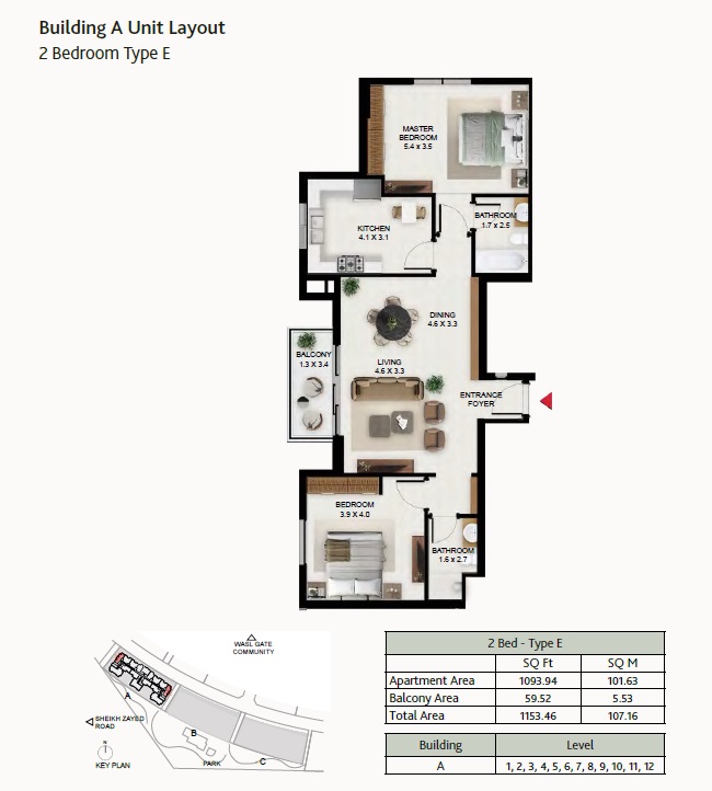 Wasl South Garden 2 Beds Layout