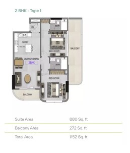 2 Beds 1152 Sq. Ft. Apartment in YAS Altia One