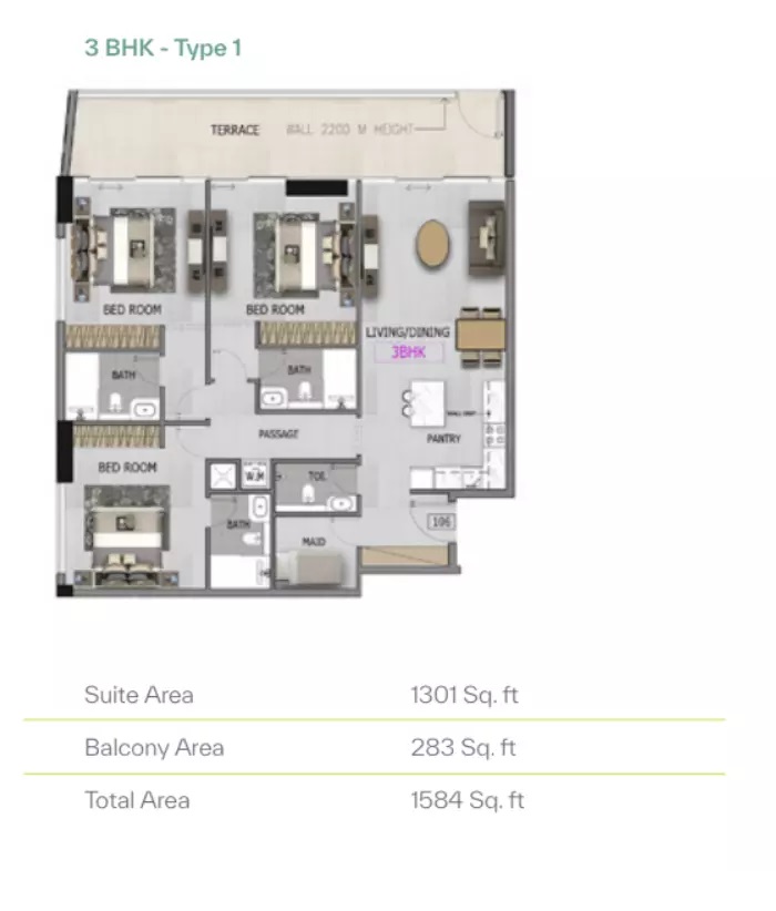 3 Beds 1584 Sq. Ft. Apartment in YAS Altia One