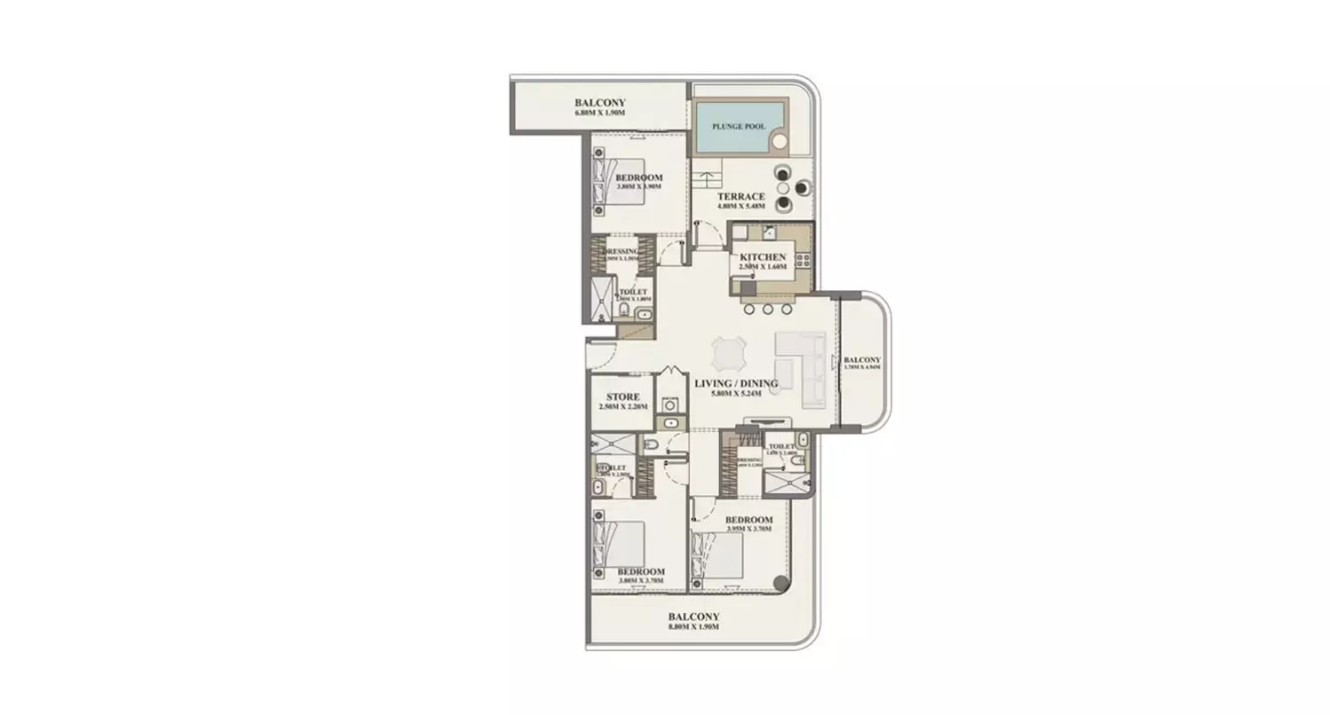3 Beds 1835 Sq. Ft. Apartment in Zimaya Celeste Heights
